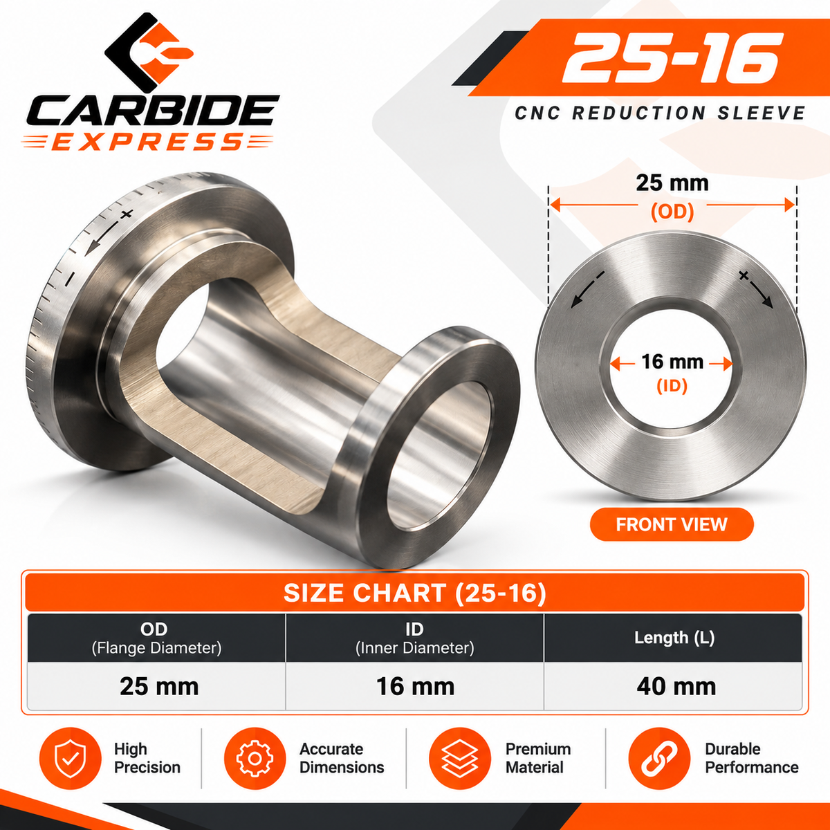 Eccentric Sleeve 25 × 16 mm for CNC/VMC | Carbide Express