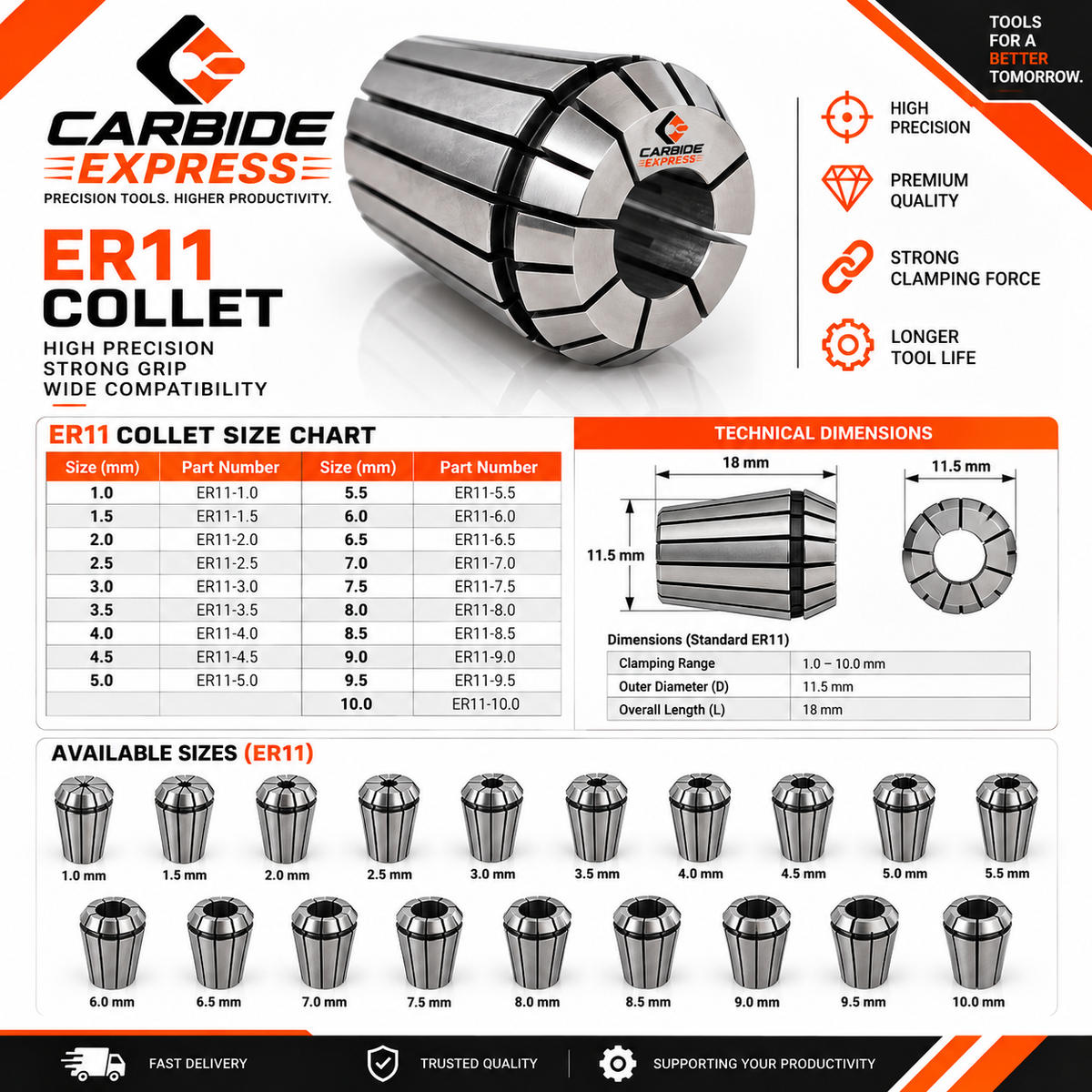 ER11 Collet – Precision CNC/VMC Tool Holding Collet | Carbide Express