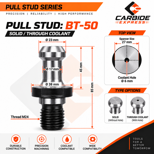 BT50 Pull Stud – Solid / Through Coolant